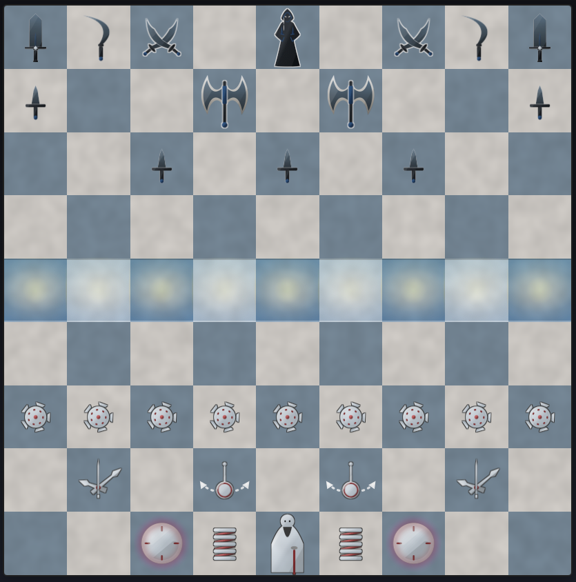 Iron Arena 9×9 board showing the mid-game layout